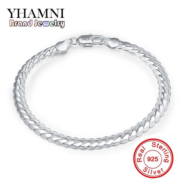 

yhamni original real 925 sterling silve bracelet silver tone bracelet customized mens wholesale jewelry have s925 stamp h199, White