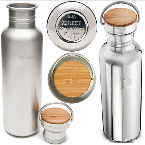 

wholesale- 2016 popular stainless steel vacuum flask mug brushed finish single wall sport water bottle with bamboo lid