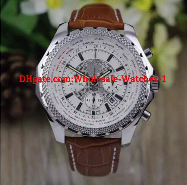 

wholesale - new mens watch quartz chronograph white spuer big 55mm the essence of britain limited men watches number leather band wrist watc, Slivery;brown