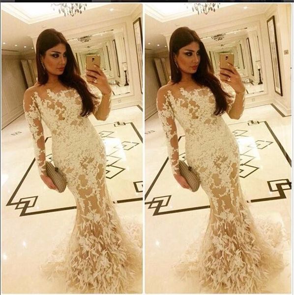 

lace long sleeve mermaid evening dress 2023 fashion formal champagne and white muslim tassel feather evening gowns designer vestido de festa, Black;red