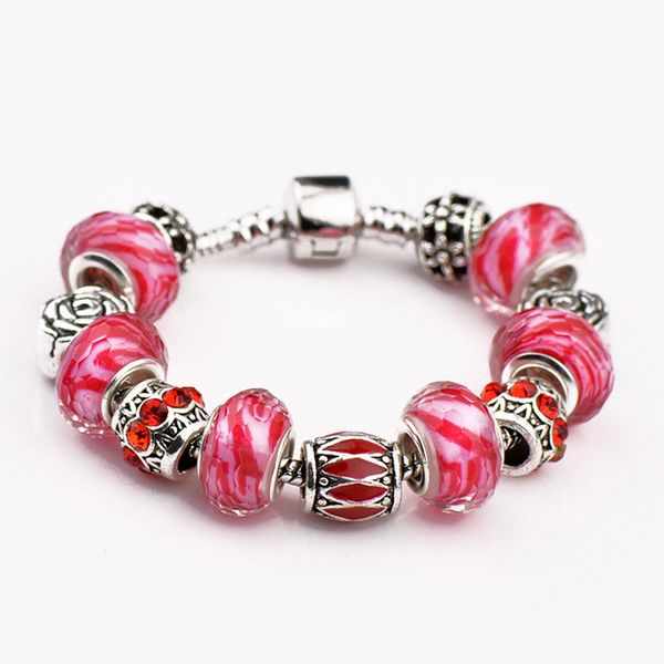 

fashion charm bracelet femme for women girls vintage bracelets with stones silver plated women diy beads jewelry as mother's day gift, White