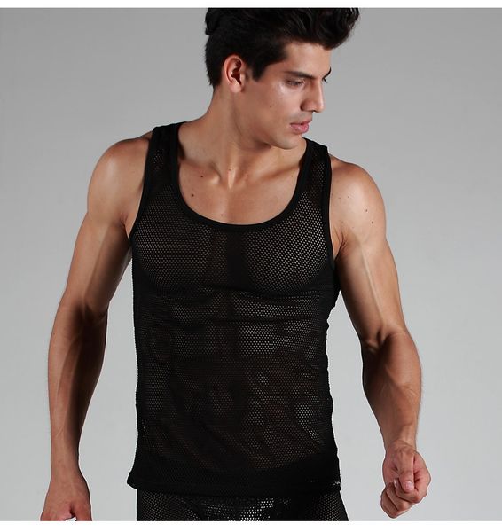

wholesale- xuba men' sheer see through slim tank 3 colors, White;black