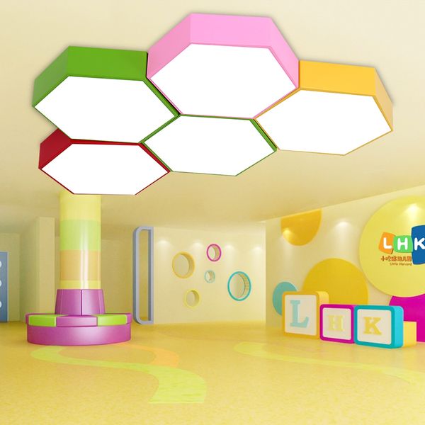 

geometry creative color hexagon study led ceiling lamp kindergarten classroom ceiling lights training center clothing store office led lamp