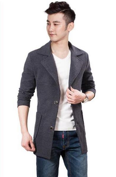 

qiu dong han edition men fashion new cultivate one's morality single-breasted woolen cloth of england trench coat / m-3xl, Black