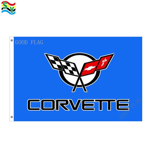 

goodflag бесплатная доставка corvette синий автомобиль флаги баннер 3x5 футов 90*150 см полиэфирные открытый флаг