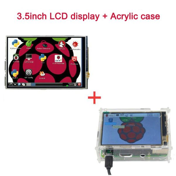 Freeshipping Modulo display LCD Raspberry Pi Touch screen LCD da 3,5 pollici + Custodia in acrilico Custodia trasparente Supporto Raspberry Pi 3 Raspberry Pi 2