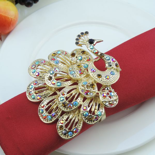 

wholesale- 2pcs peacock napkin rings colored diamonds napkin buckle home l restaurant model room decorations wedding table decoration