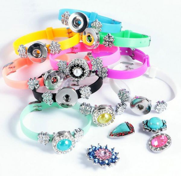 

10pcs noosa diy jewelry chunk snap button candy color bracelet bangle interchangeable crystal bracelets 2017 new style, Golden;silver