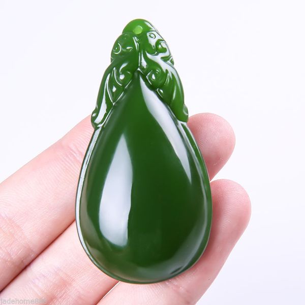 Collana cinese con pendente a goccia d'acqua in giada verde nefrite naturale al 100% intagliata a mano