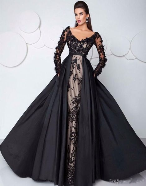 

Вечер 2017 года High-end заказной abendkleid-partei-kleid Saudi-arabien Sexy Schwarz Abendkleider mit langen ärmeln Иллюзия