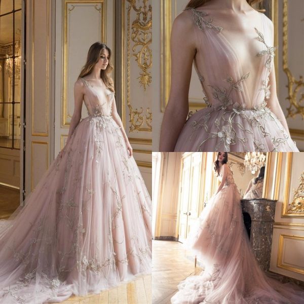 

paolo sebastian illusion dresses evening wear blush embroidery lace appliqued backless prom gowns sheer plunging neckline party dress, Black;red