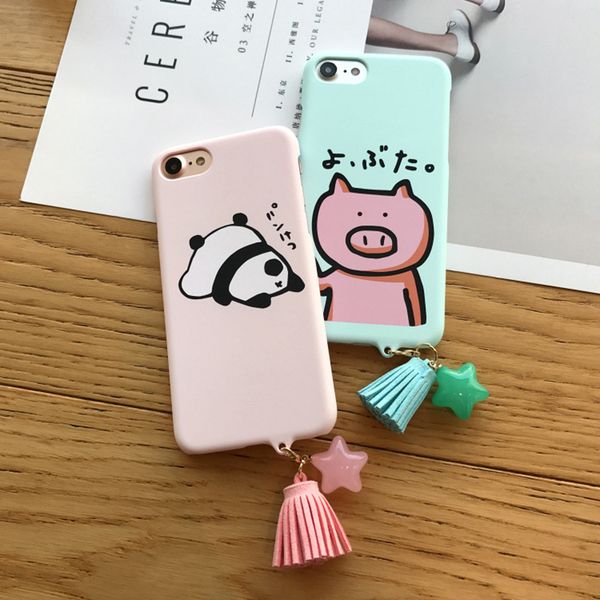 

for iphone 7 mobile phone cases cartoon piggy panda gift fringed chain scrub hard phone shell for iphone 7 6 6s plus