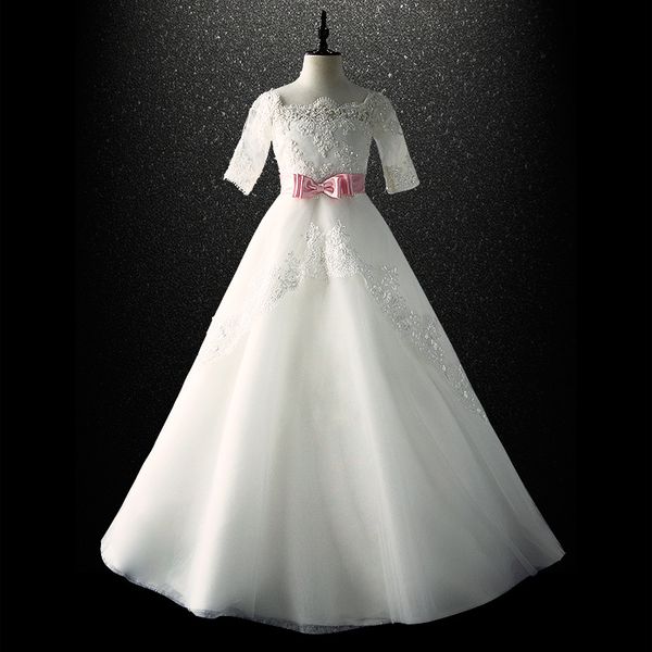 

new flower girl dresses with sleeve for wedding little girl kids/child dress keyhole ball party birthday pageant communion dress, White;blue