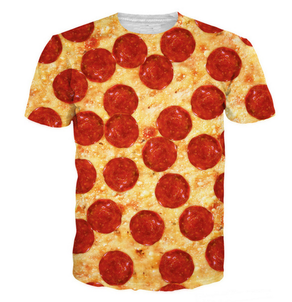 

fashion mens/womans pepperoni pizza cheesy summer style tees 3d print casual t-shirt plus size, White;black