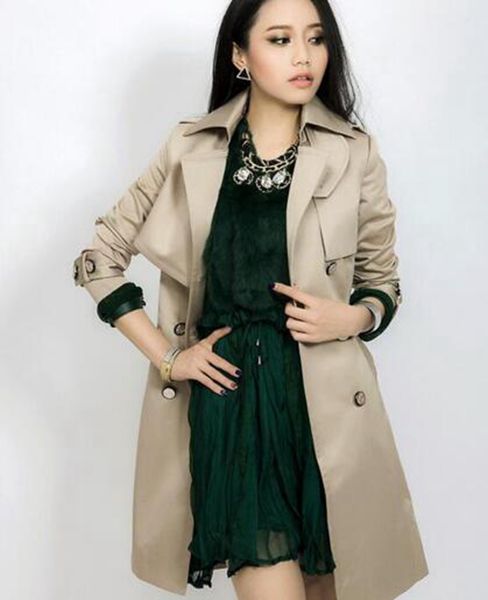 

woman the spring and autumn period and the han edition in europe and america elegant double-breasted long trench coat / s-4xl, Black