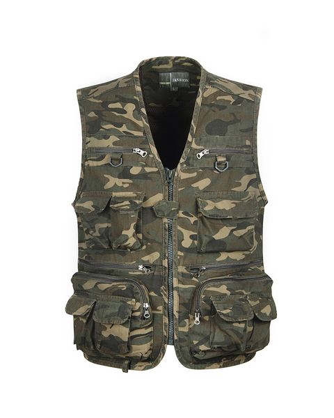 

multi pocket cotton mens vest for outdoor hunting waistcoat fly fishing vest summer sleeveless jacket camouflage plus size 3xl 4xl, Camo;black