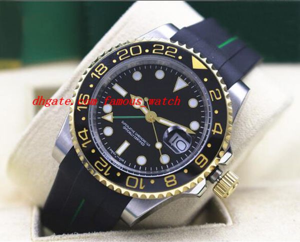 

luxury 40mm 18k white gold rubber bracelet ii ceramic black bezel black dial # 116718 warranty mechanical men watches new arrival, Slivery;brown