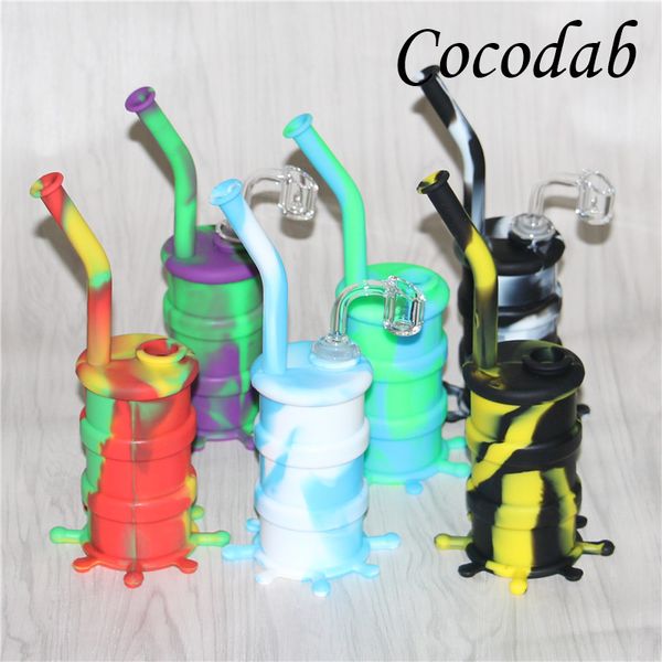 Popolari narghilè Silicon Water Rigs Silicone Drum Bong Oil Dab Rig Tubi con chiodi al quarzo maschio da 4mm 14mm trasparenti