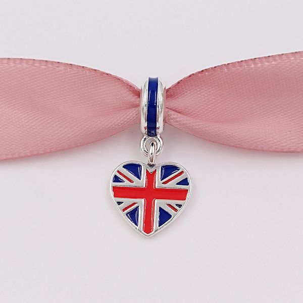 Andy Jewel 925 Silber Perlen Großbritannien Herz Flagge Anhänger Charm passend für europäische Pandora-Armbänder Halskette zur Schmuckherstellung 791512ENMX