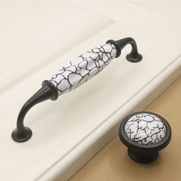 2019 2017 New Vintage Black Crack Marble Ceramic Door Knob