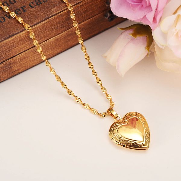 

valentines gift heart locket blank space pendant necklace women jewelry 14k yellow fine gold gf filled romantic fancy, Silver