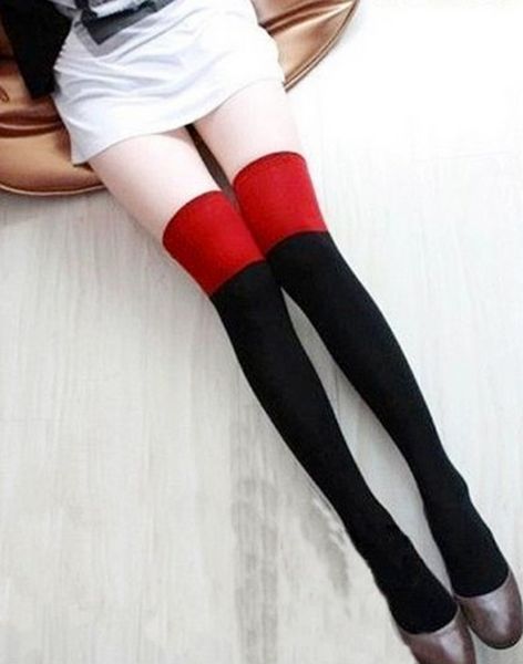

women warm over knee thigh high cotton stockings, Black