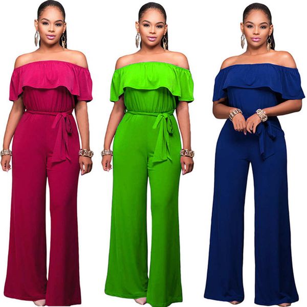 

wholesale- new 2017 women off shoulder ruffles rompers jumpsuit playsuit bodysuits falbala casual loose overalls larger size yf387, Black;white