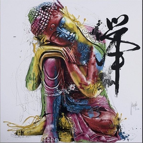 BUDDHA FENG SHUI Dipinto a mano moderno Ritratto Wall Art Pittura a olio su tela Multi formati PM032