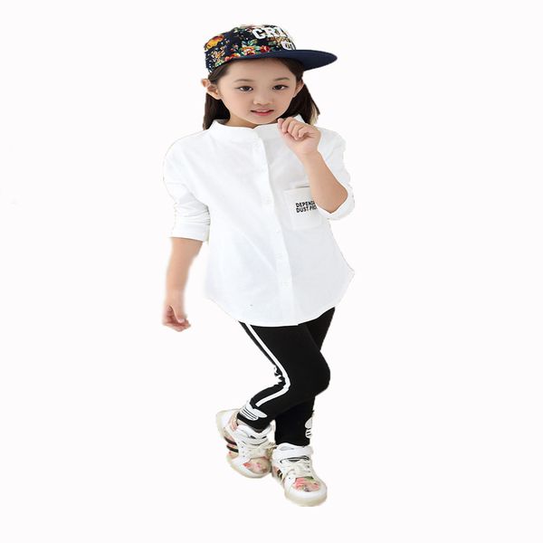 

children's brand spring autumn cotton white blouse long sleeve kids solid baby girls shirts fall clothing, White;black