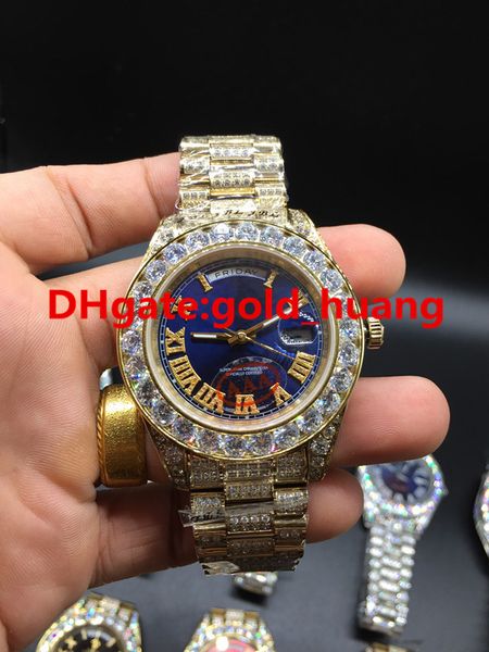 

2017 NEW Luxury 43mm Big diamond Mechanical man watch (Multi color dial) All diamond band Automatic Stainless steel men's watches Blue 02123