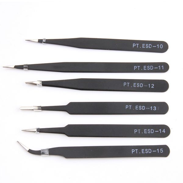 

wholesale- multifunctional new 6pcs/set anti-static tweezers anatomical surgical anti-magnetic tool set esd eyebrow nail clip repair tools