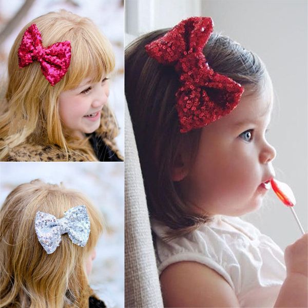 

24 цвета девушка заколки для волос лук заколки дети пайетка заколки для волос блесток большие луки клип с металлическими зубами бутик луки а, Slivery;white