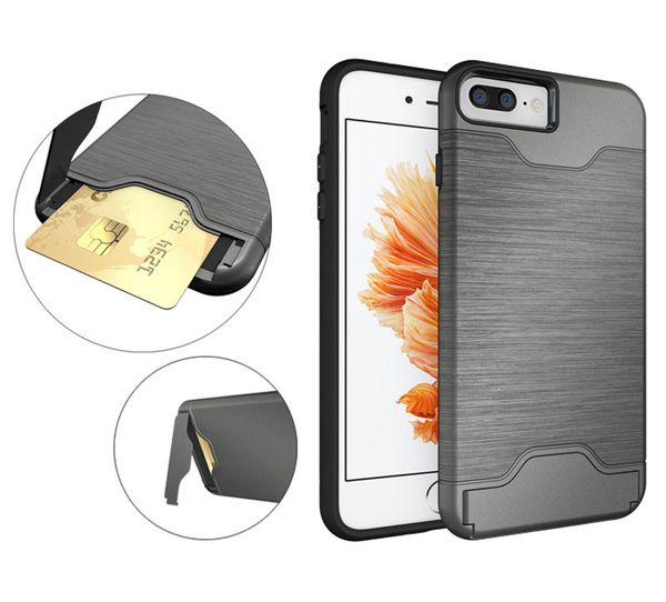 

For iphone7 iphone6 card lot ca e credit card pocket hybrid armor bru hed cover with kick tand for iphone 6 6 7 plu am ung galaxy 7