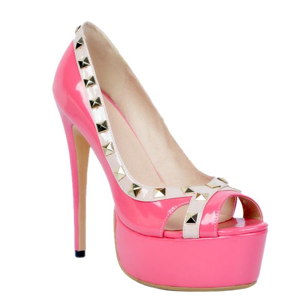 

kolnoo womens fashion handmade 14.5cm high heel platform peep-toe rivets studs pumps shoes rosered xd169, Black