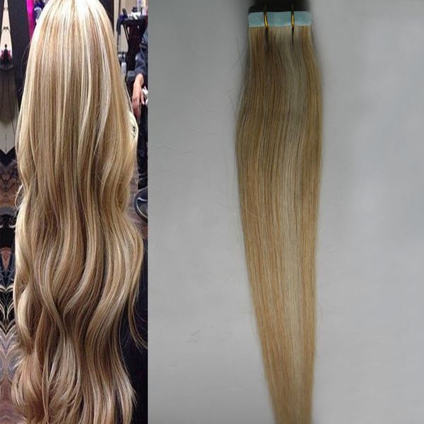 Piano cor 27/613 extensões de cabelo loiro cabelo humano 40 peças remy extensões de cabelo humano adesivo 100g trama da pele sem costura