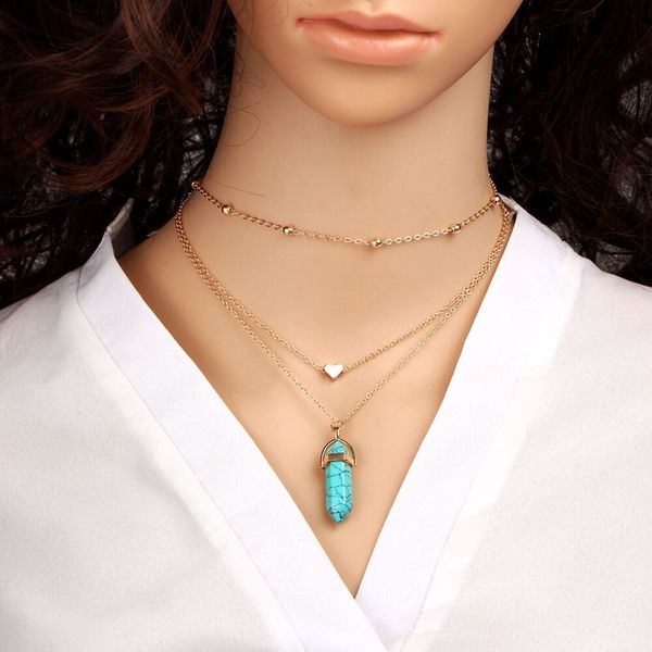 

healing quartz bullet stone charm crystal heart turquoise crystals pendant necklace natural multilayer necklace pendant fidnm