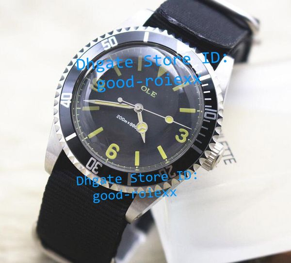 

Top Vintage Luxury Mens watches Automatic 2813 Auto Date Special Watch Men's Black Dial Nato Fabric Strap Men Sport Dive Wristwatches box