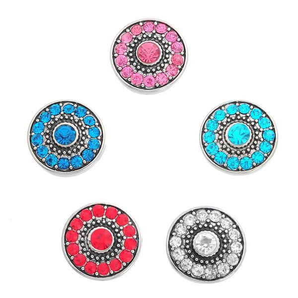 

19mm retro silver flower pattern round inlaid diamond fashion snap charm jewelry chunk snap button for necklace christmas gift n143s