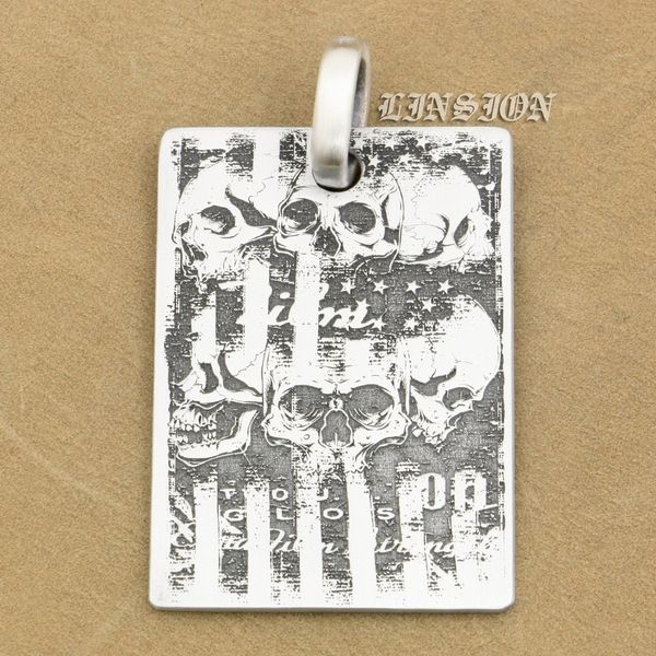 

linsion deep engraved high detail customizable 925 sterling silver skulls dog tag mens biker rocker punk pendant 9x008 just pendant