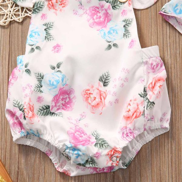 

wholesale- floral baby romper clothes set 2017 summer newborn baby girl ruffled sleeve bodysuit jumpsuit + headband 2pcs outfit sunsuit, White