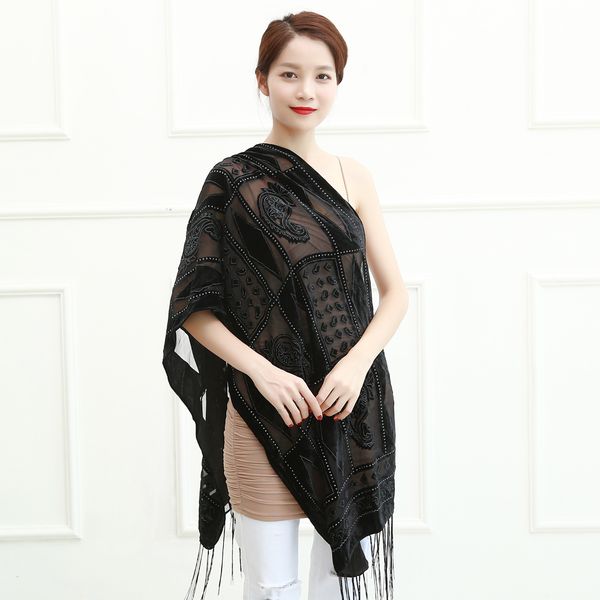 

wholesale- spain italy geometric velvet scarf women 10 colors burnout vacation shawl winter poncho female ing, Blue;gray