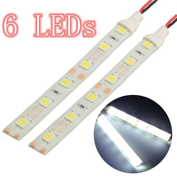 

2x 10cm white 6 led 5050 strip lights flexible 12v car moto boat van waterproof ip65