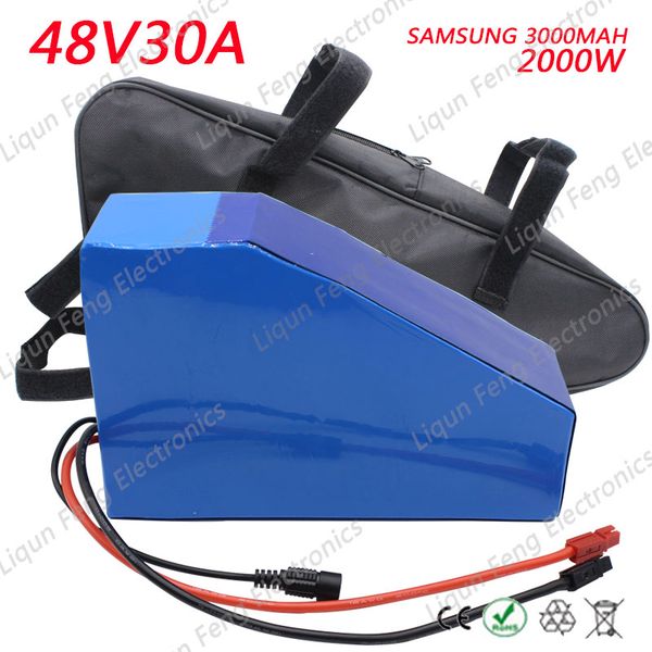 

Electric bike battery 48v 30ah 2000w for am ung cell electric bicycle battery triangle lithium battery pack with bag 50a bm