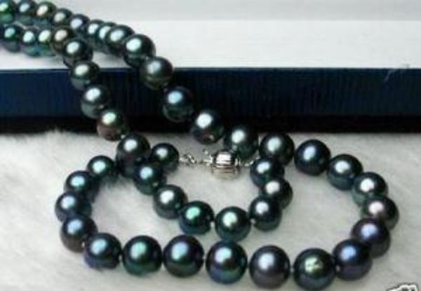 

stunning 8mm tahitian peacock green pearl necklace 18inch, Silver