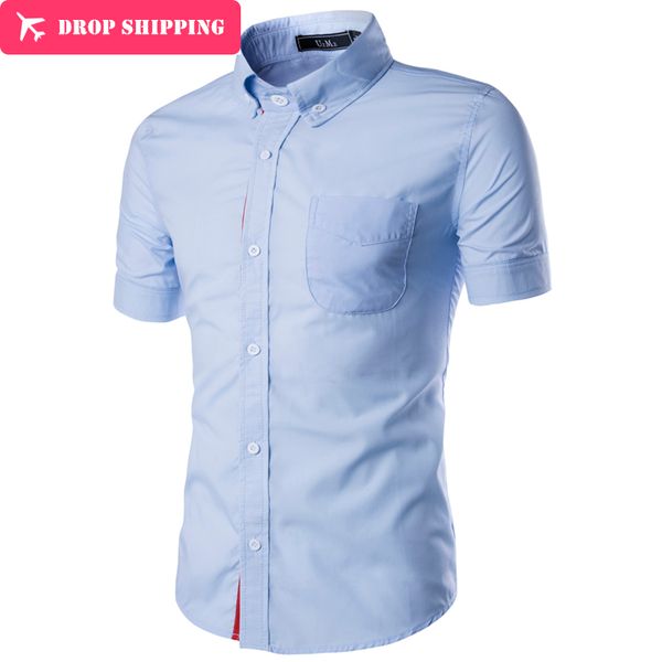 

wholesale- camisa direct selling vetement homme sell 2017 mens slim fit stylish dress short sleeve shirts 5 colors ,gx900, White;black