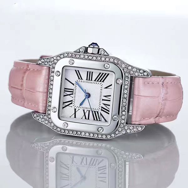 

Fa hion luxury watche women men watch ilver quare diamond bezel leather trap brand port quartz wri twatche for men lady