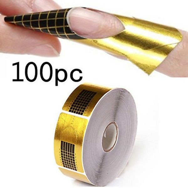 

100pcs/roll nail art extension sticker polish gel tips gold u shape french tips guide nail art form manicure styling tools, Black