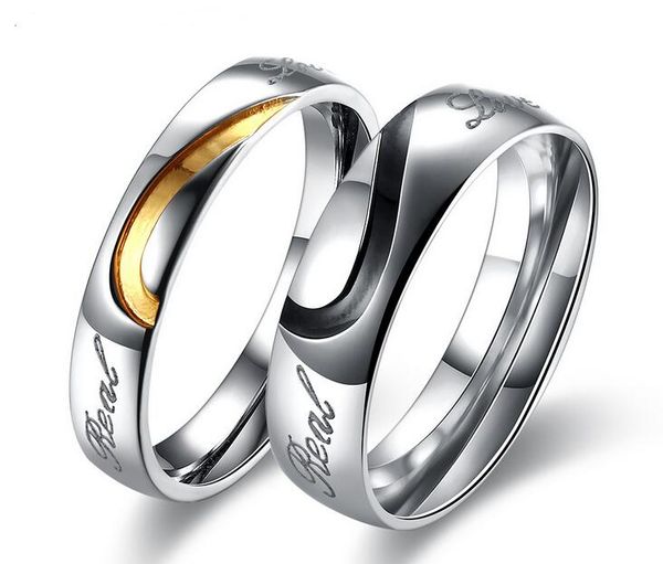 

brand new wedding couple rings love heart 316l stainless steel 18kp wedding engagement bands love rings 10pcs ing, Silver
