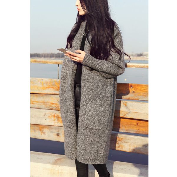 

new long cardigan women autumn winter sweater women solid ladies long sleeve knitted cardigans sweater gray camel color, White;black