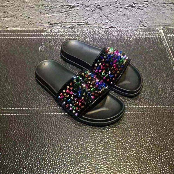 

2017 новый мужской флип-флоп мода красное дно причинно-следственной плоской натуральной кожи сандалии лето открытый пляж слайд сандалии тапо, Black